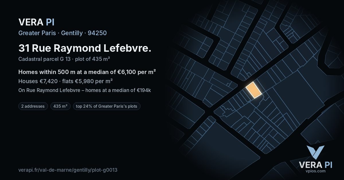 31 Rue Raymond Lefebvre, Gentilly at night – the plot lit, the parcels around coloured by the prices near them