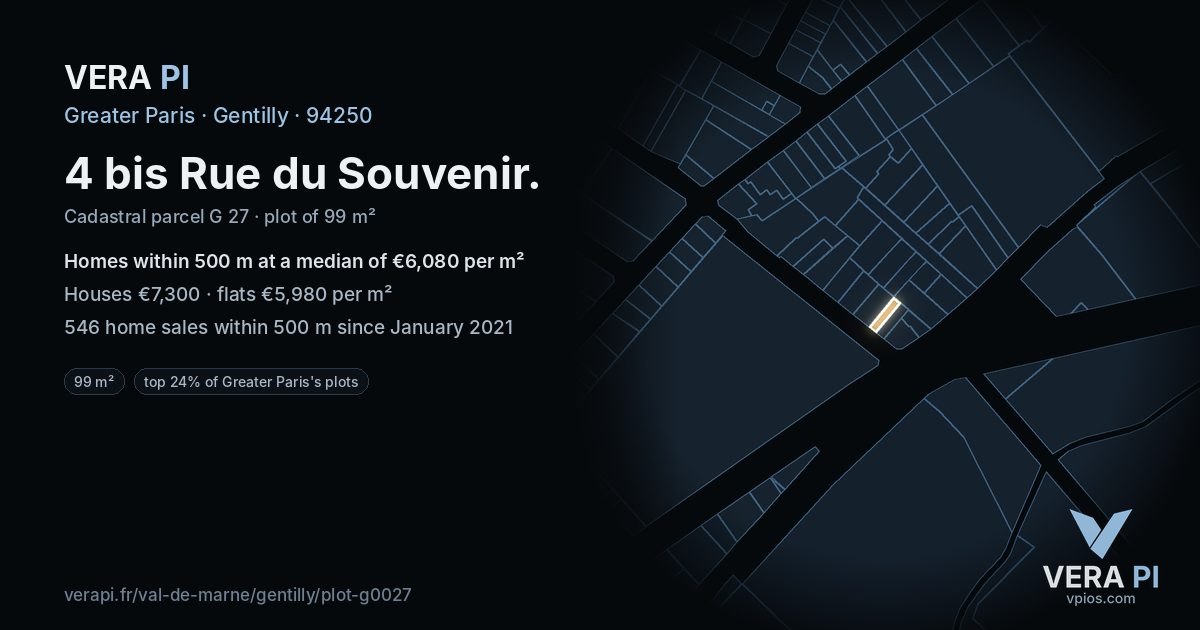 4 bis Rue du Souvenir, Gentilly at night – the plot lit, the parcels around coloured by the prices near them