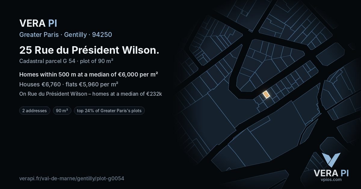 25 Rue du Président Wilson, Gentilly at night – the plot lit, the parcels around coloured by the prices near them