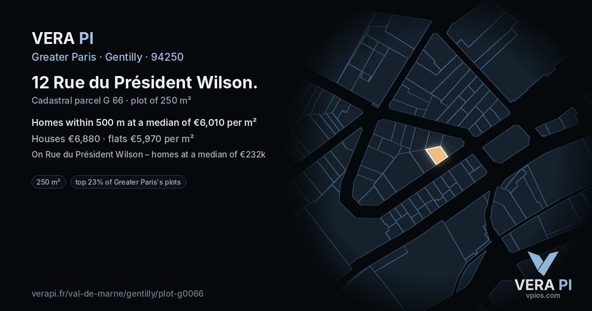 12 Rue du Président Wilson, Gentilly at night – the plot lit, the parcels around coloured by the prices near them
