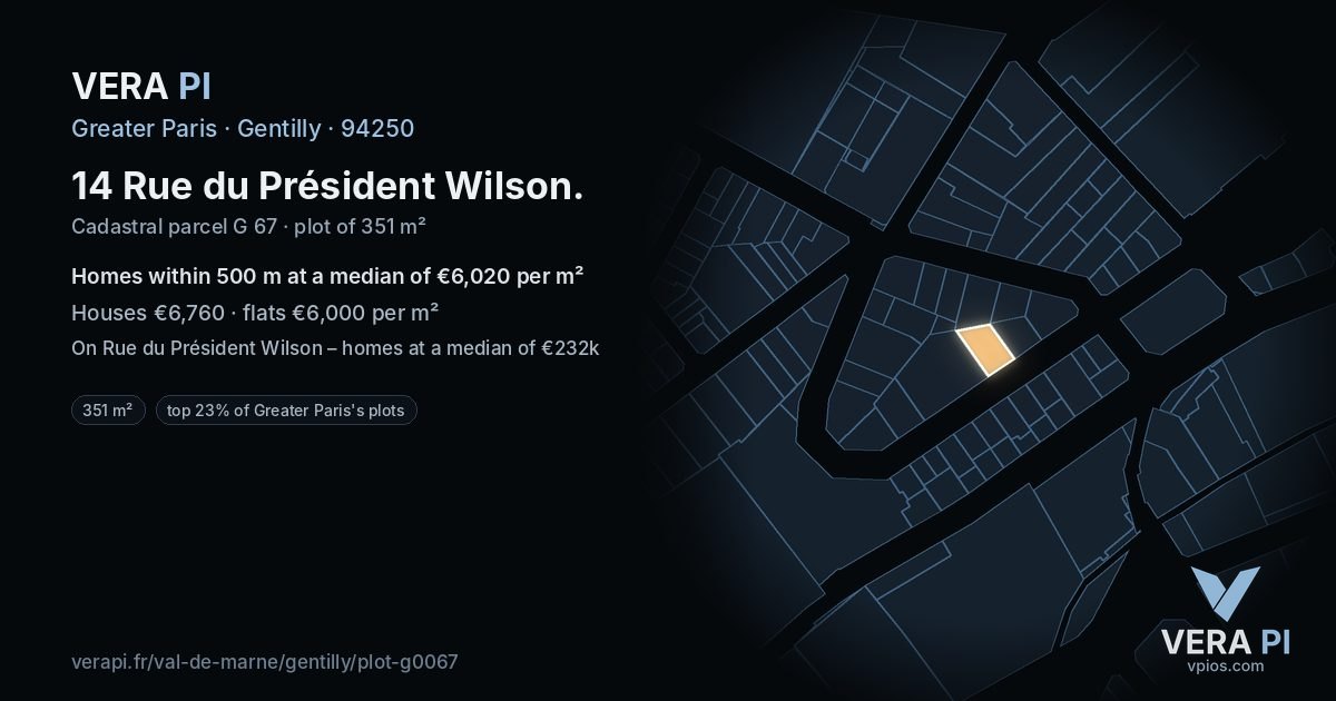 14 Rue du Président Wilson, Gentilly at night – the plot lit, the parcels around coloured by the prices near them