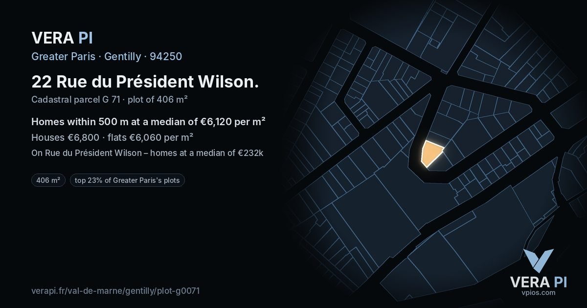 22 Rue du Président Wilson, Gentilly at night – the plot lit, the parcels around coloured by the prices near them