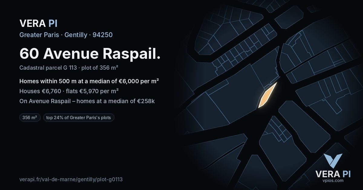 60 Avenue Raspail, Gentilly at night – the plot lit, the parcels around coloured by the prices near them