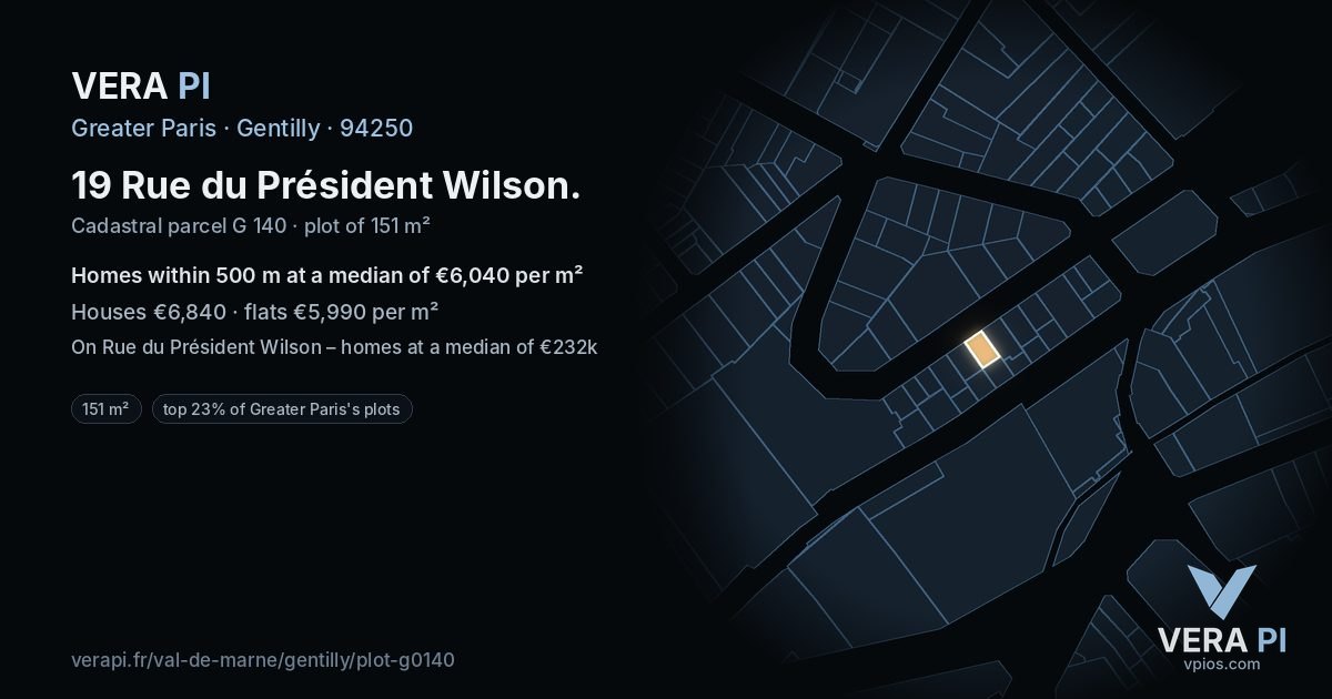 19 Rue du Président Wilson, Gentilly at night – the plot lit, the parcels around coloured by the prices near them