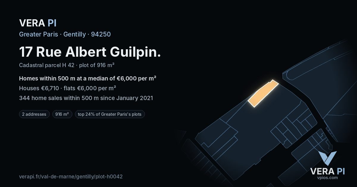 17 Rue Albert Guilpin, Gentilly at night – the plot lit, the parcels around coloured by the prices near them
