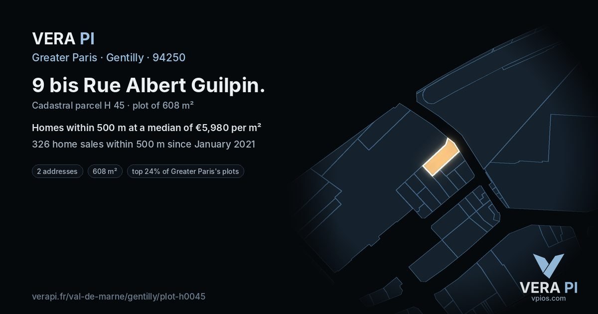 9 bis Rue Albert Guilpin, Gentilly at night – the plot lit, the parcels around coloured by the prices near them