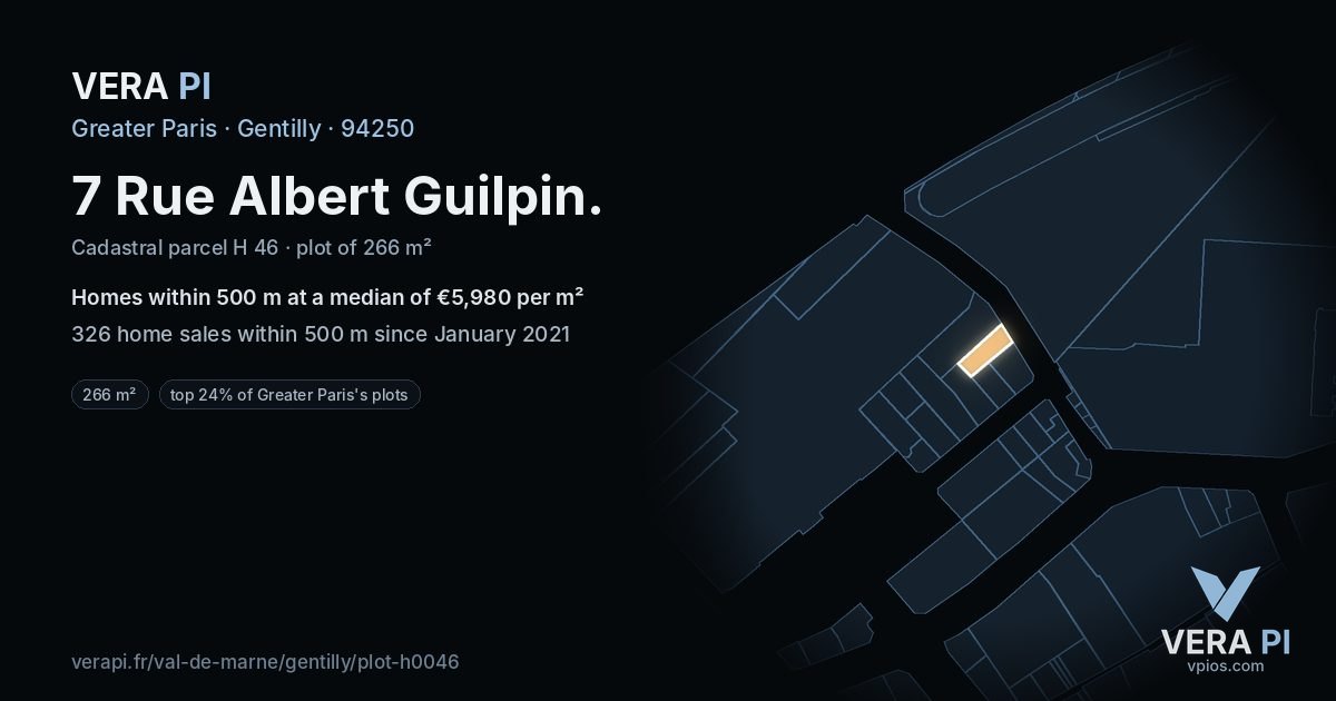 7 Rue Albert Guilpin, Gentilly at night – the plot lit, the parcels around coloured by the prices near them