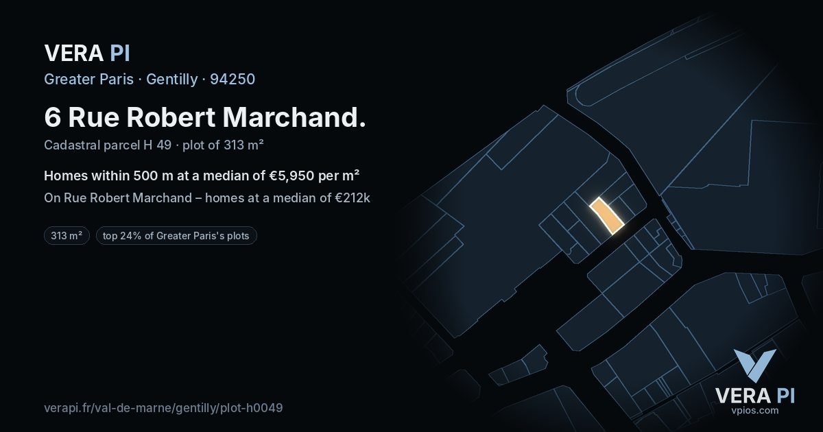 6 Rue Robert Marchand, Gentilly at night – the plot lit, the parcels around coloured by the prices near them