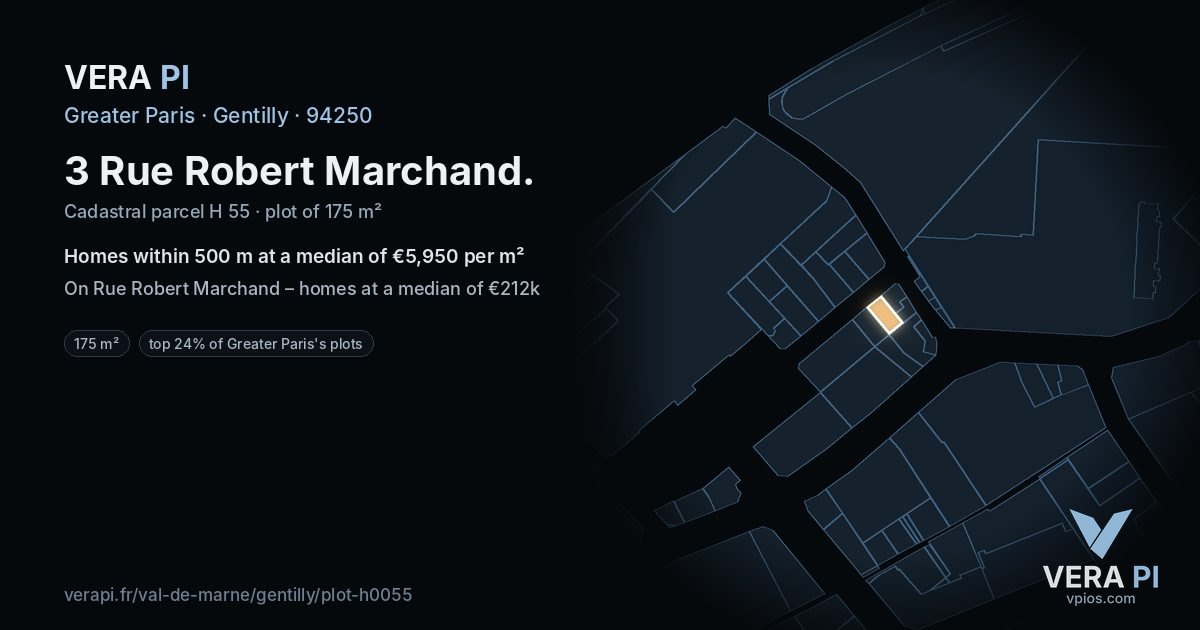 3 Rue Robert Marchand, Gentilly at night – the plot lit, the parcels around coloured by the prices near them