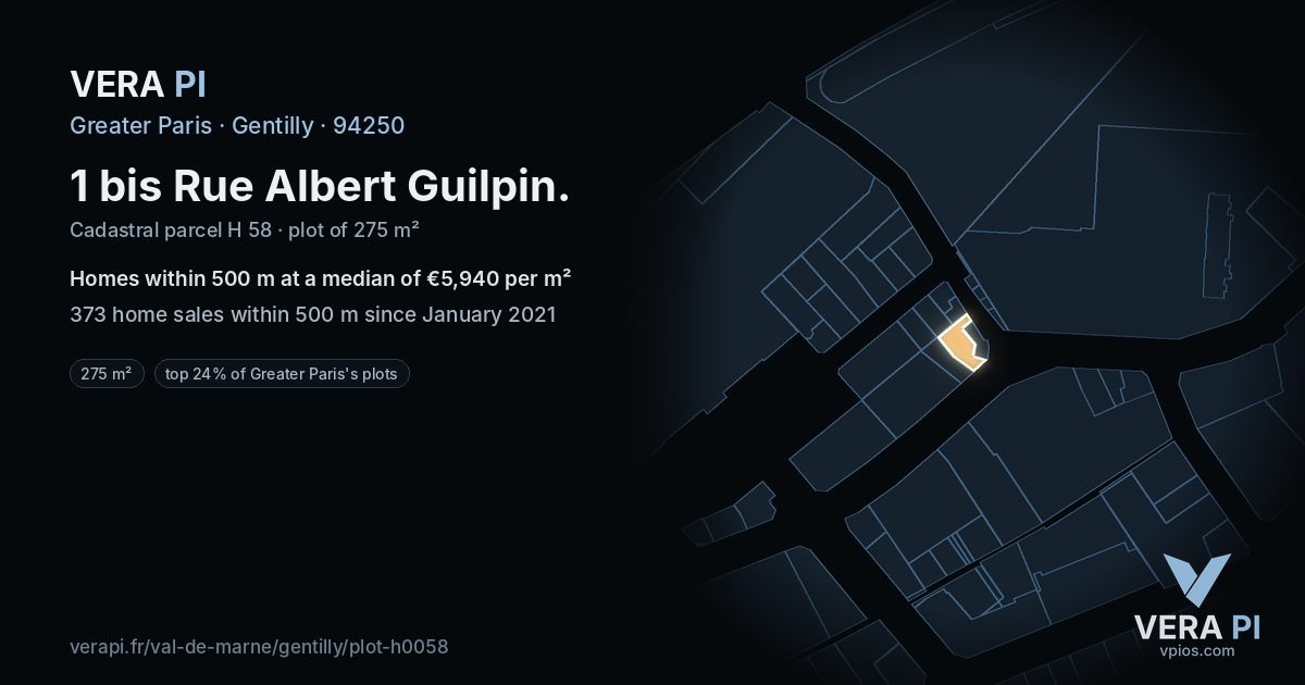 1 bis Rue Albert Guilpin, Gentilly at night – the plot lit, the parcels around coloured by the prices near them