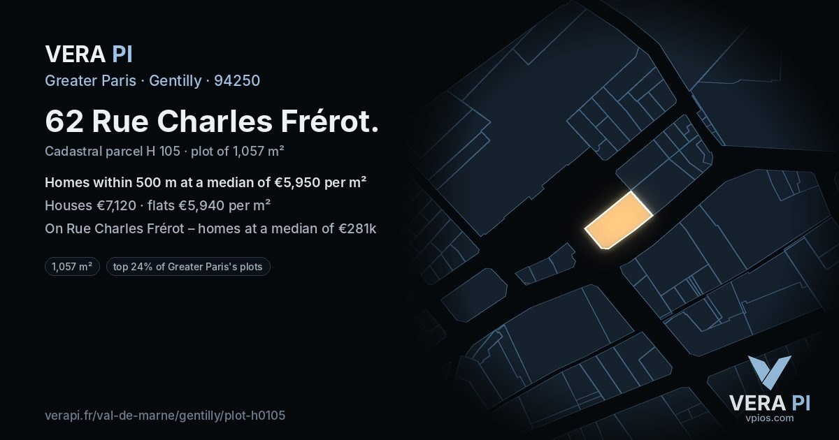 62 Rue Charles Frérot, Gentilly at night – the plot lit, the parcels around coloured by the prices near them