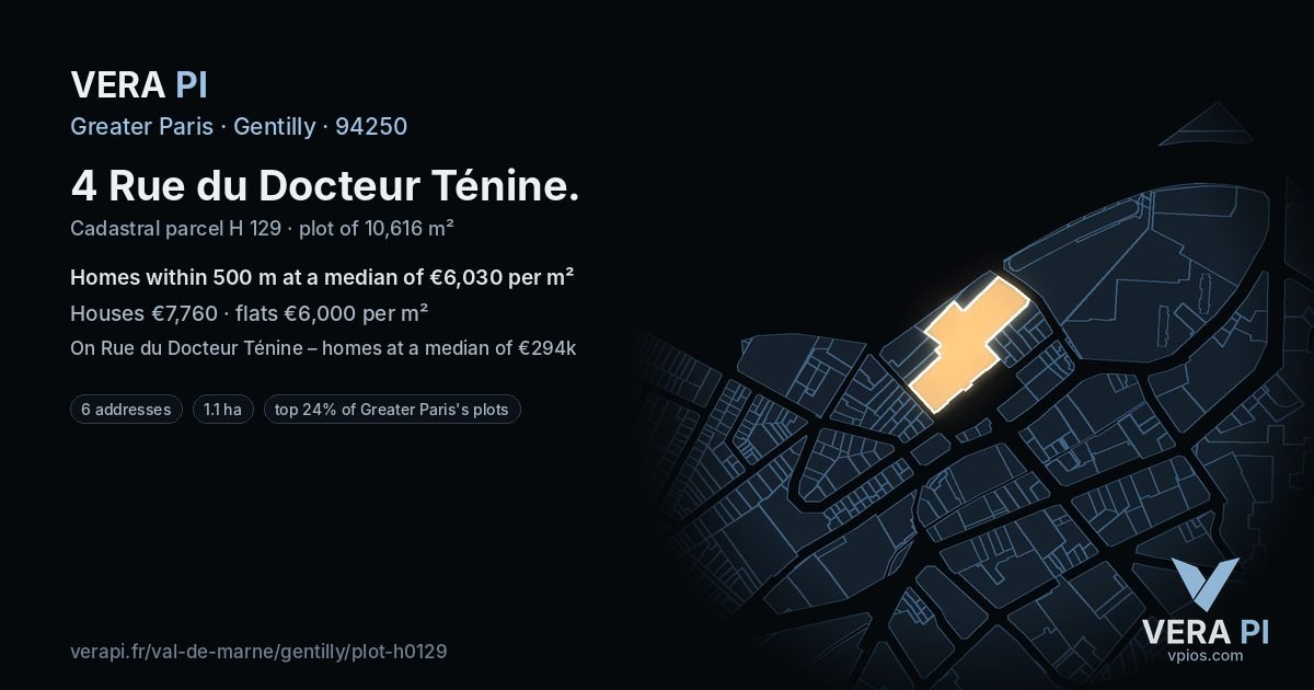 4 Rue du Docteur Ténine, Gentilly at night – the plot lit, the parcels around coloured by the prices near them