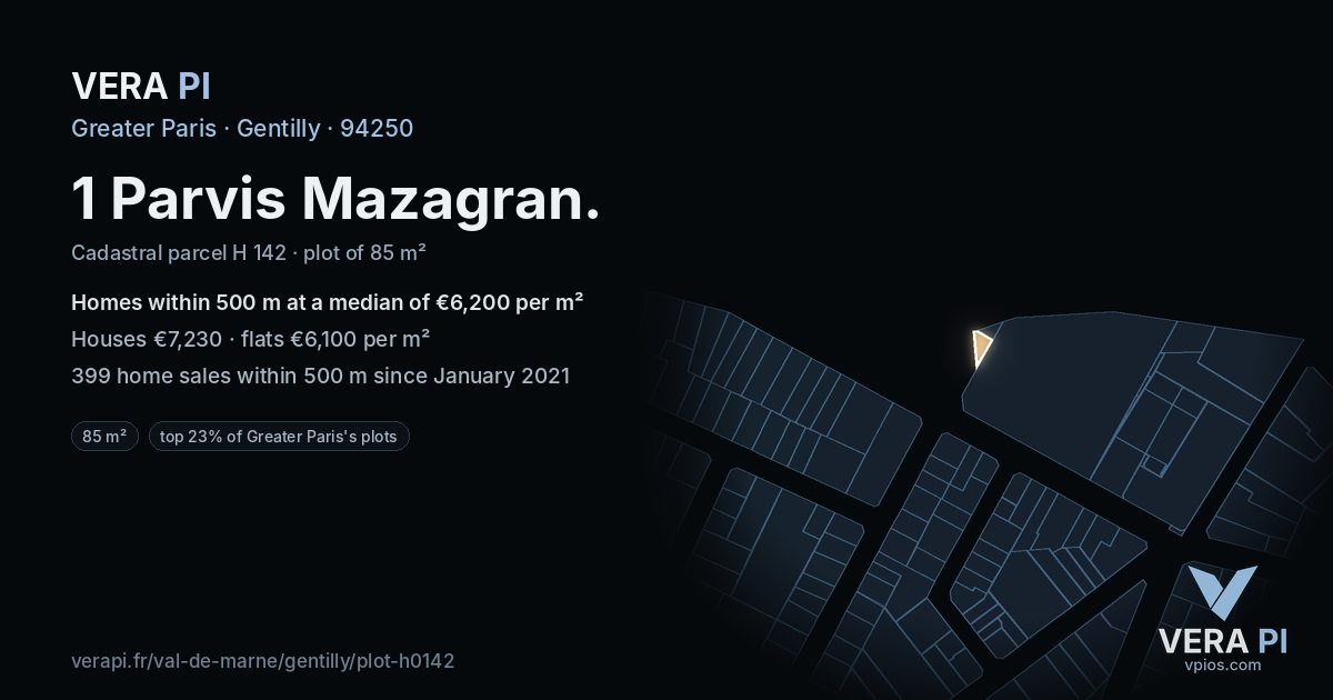 1 Parvis Mazagran, Gentilly at night – the plot lit, the parcels around coloured by the prices near them