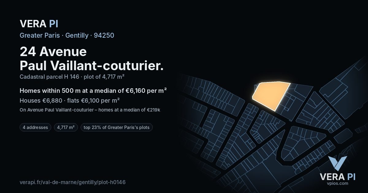 24 Avenue Paul Vaillant-couturier, Gentilly at night – the plot lit, the parcels around coloured by the prices near them