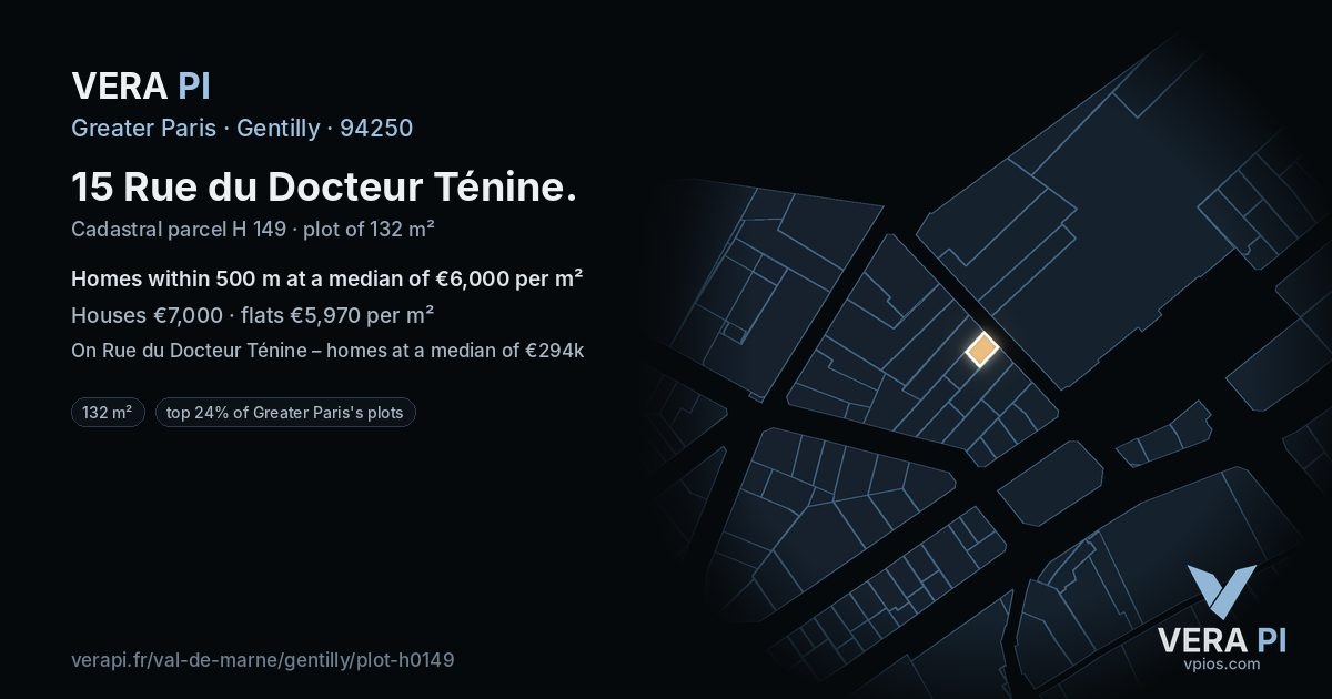 15 Rue du Docteur Ténine, Gentilly at night – the plot lit, the parcels around coloured by the prices near them