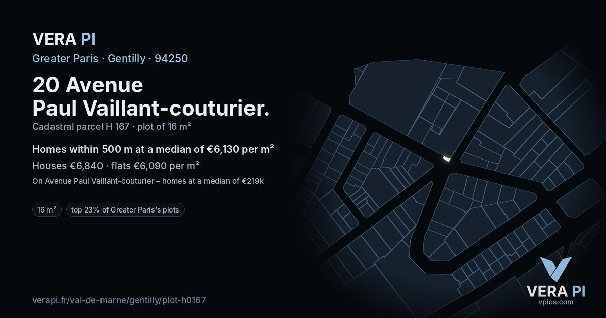 20 Avenue Paul Vaillant-couturier, Gentilly at night – the plot lit, the parcels around coloured by the prices near them