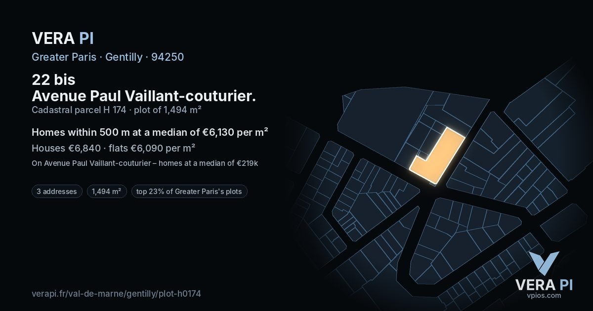 22 bis Avenue Paul Vaillant-couturier, Gentilly at night – the plot lit, the parcels around coloured by the prices near them