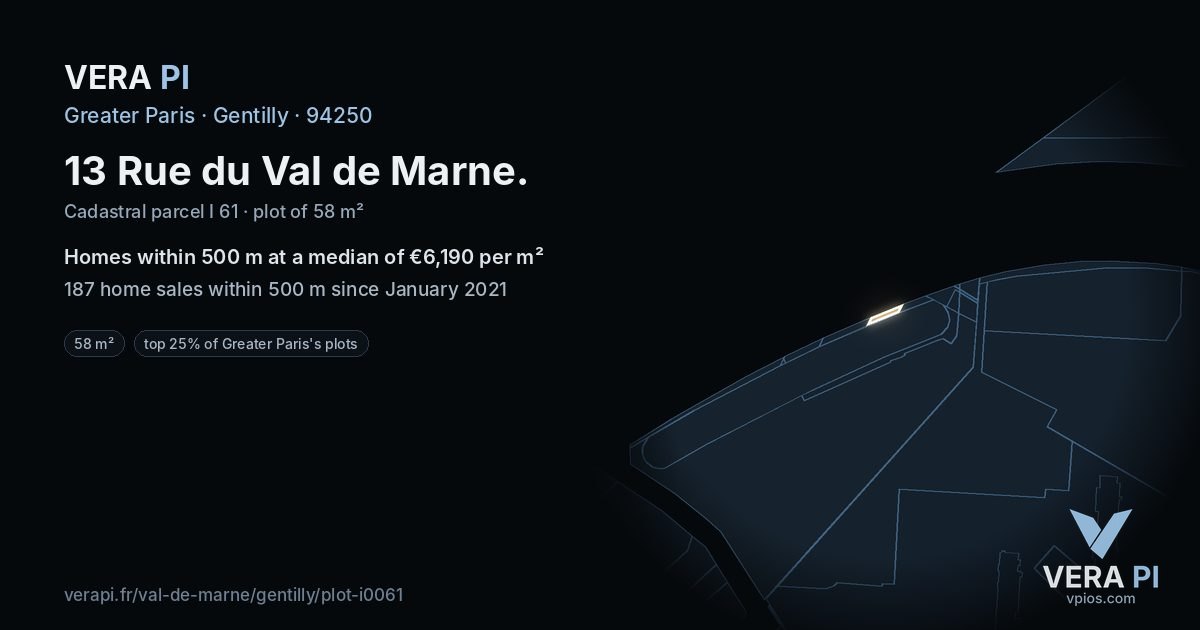 13 Rue du Val de Marne, Gentilly at night – the plot lit, the parcels around coloured by the prices near them