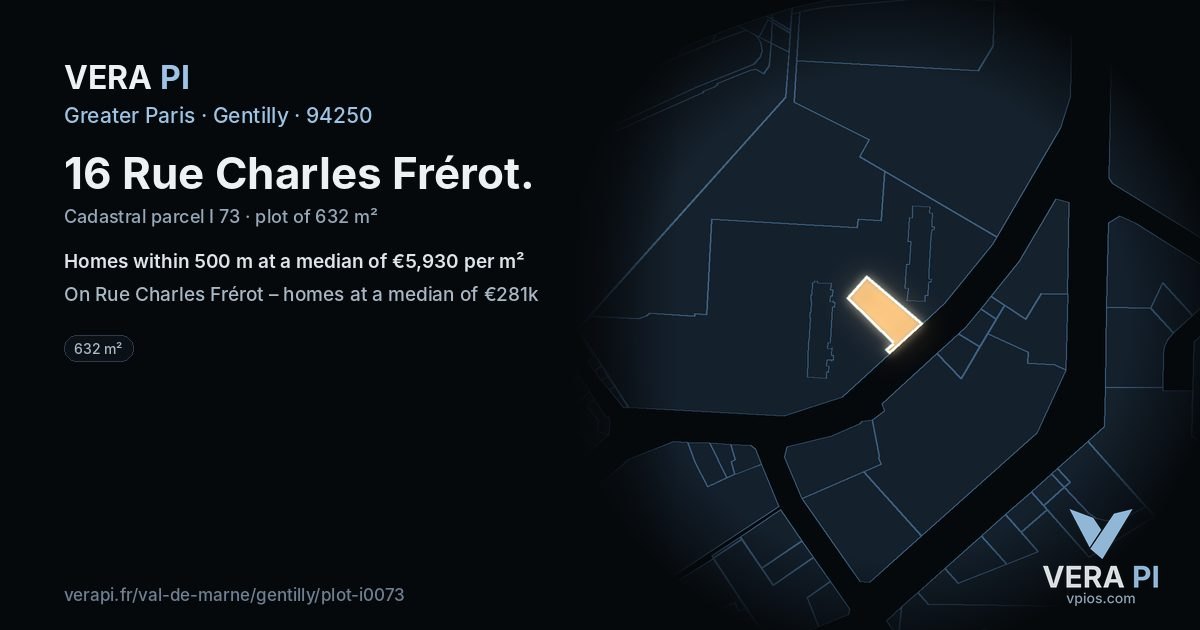 16 Rue Charles Frérot, Gentilly at night – the plot lit, the parcels around coloured by the prices near them