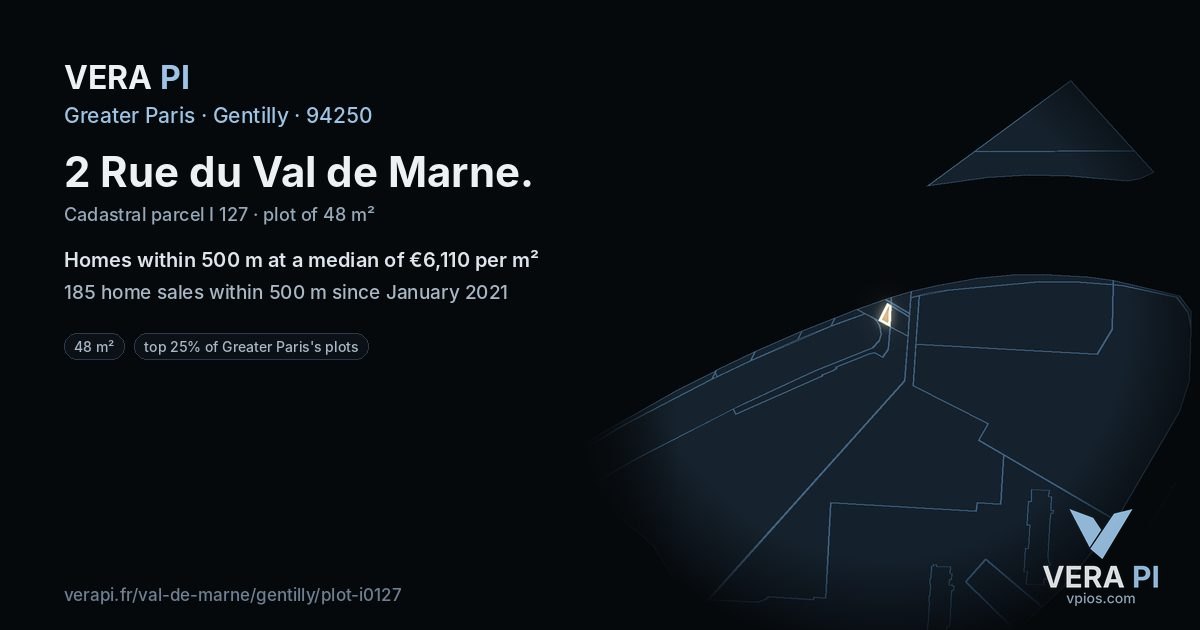 2 Rue du Val de Marne, Gentilly at night – the plot lit, the parcels around coloured by the prices near them