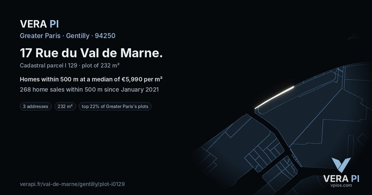17 Rue du Val de Marne, Gentilly at night – the plot lit, the parcels around coloured by the prices near them