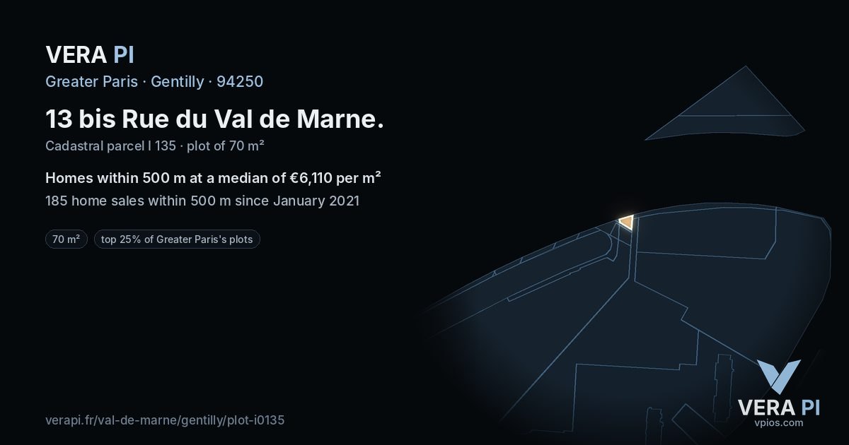 13 bis Rue du Val de Marne, Gentilly at night – the plot lit, the parcels around coloured by the prices near them