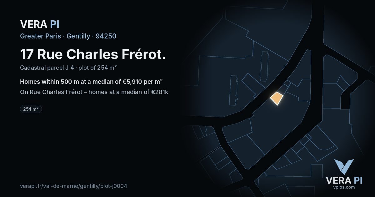 17 Rue Charles Frérot, Gentilly at night – the plot lit, the parcels around coloured by the prices near them