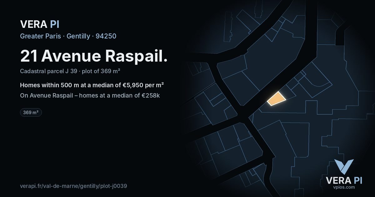 21 Avenue Raspail, Gentilly at night – the plot lit, the parcels around coloured by the prices near them