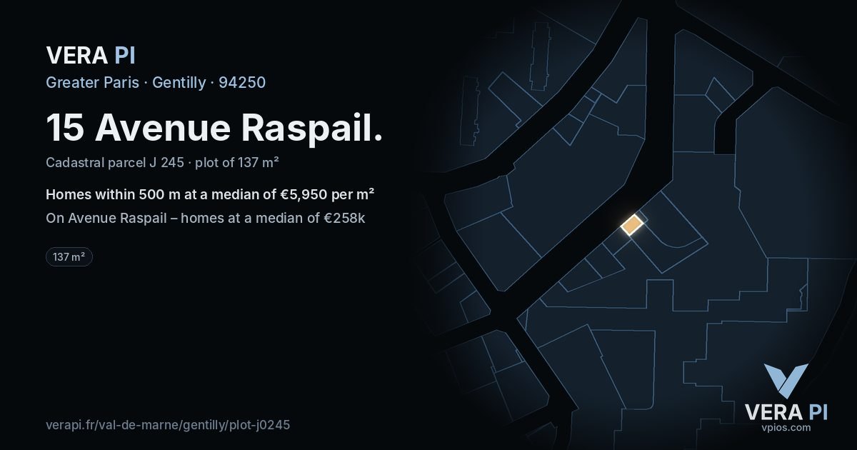 15 Avenue Raspail, Gentilly at night – the plot lit, the parcels around coloured by the prices near them