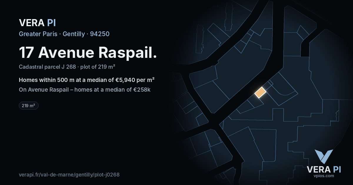 17 Avenue Raspail, Gentilly at night – the plot lit, the parcels around coloured by the prices near them
