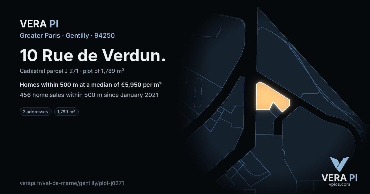 10 Rue de Verdun, Gentilly at night – the plot lit, the parcels around coloured by the prices near them