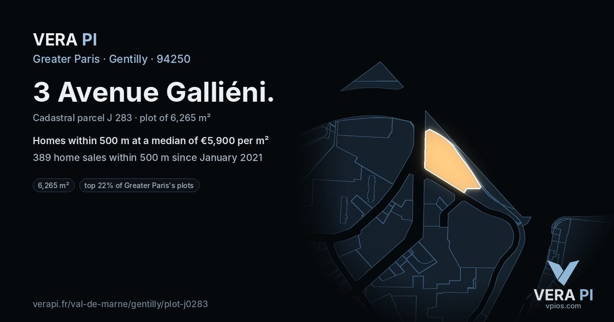 3 Avenue Galliéni, Gentilly at night – the plot lit, the parcels around coloured by the prices near them