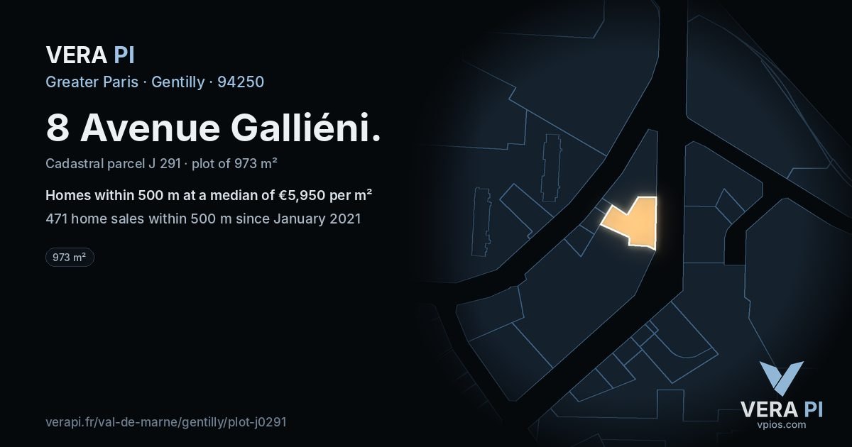 8 Avenue Galliéni, Gentilly at night – the plot lit, the parcels around coloured by the prices near them