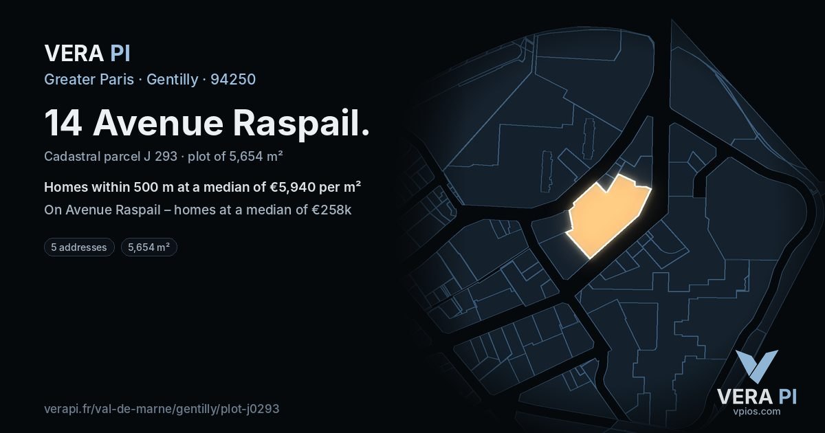14 Avenue Raspail, Gentilly at night – the plot lit, the parcels around coloured by the prices near them