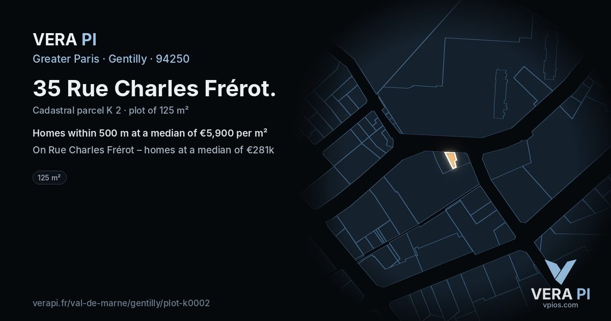 35 Rue Charles Frérot, Gentilly at night – the plot lit, the parcels around coloured by the prices near them