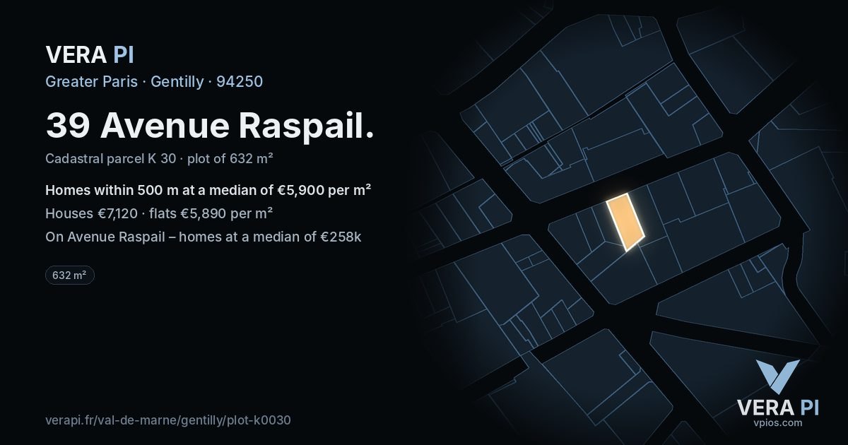 39 Avenue Raspail, Gentilly at night – the plot lit, the parcels around coloured by the prices near them