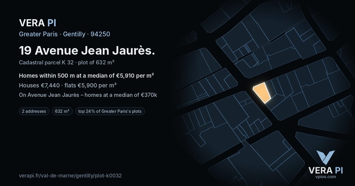 19 Avenue Jean Jaurès, Gentilly at night – the plot lit, the parcels around coloured by the prices near them