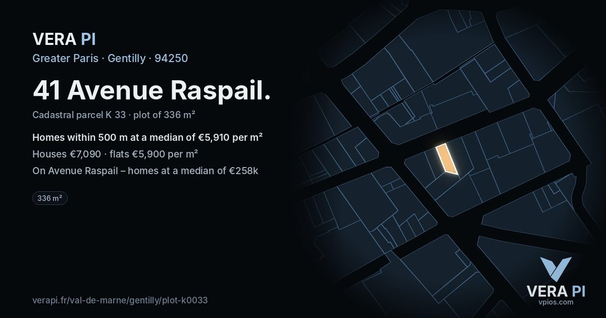 41 Avenue Raspail, Gentilly at night – the plot lit, the parcels around coloured by the prices near them