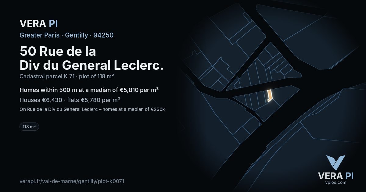 50 Rue de la Div du General Leclerc, Gentilly at night – the plot lit, the parcels around coloured by the prices near them
