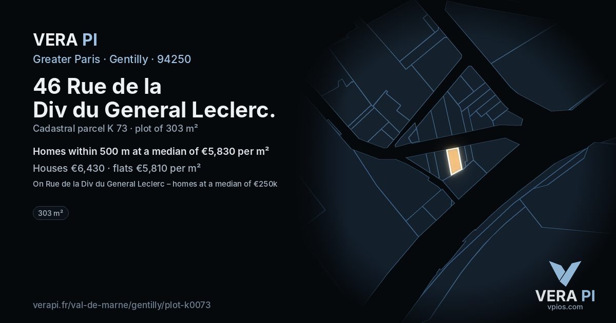 46 Rue de la Div du General Leclerc, Gentilly at night – the plot lit, the parcels around coloured by the prices near them