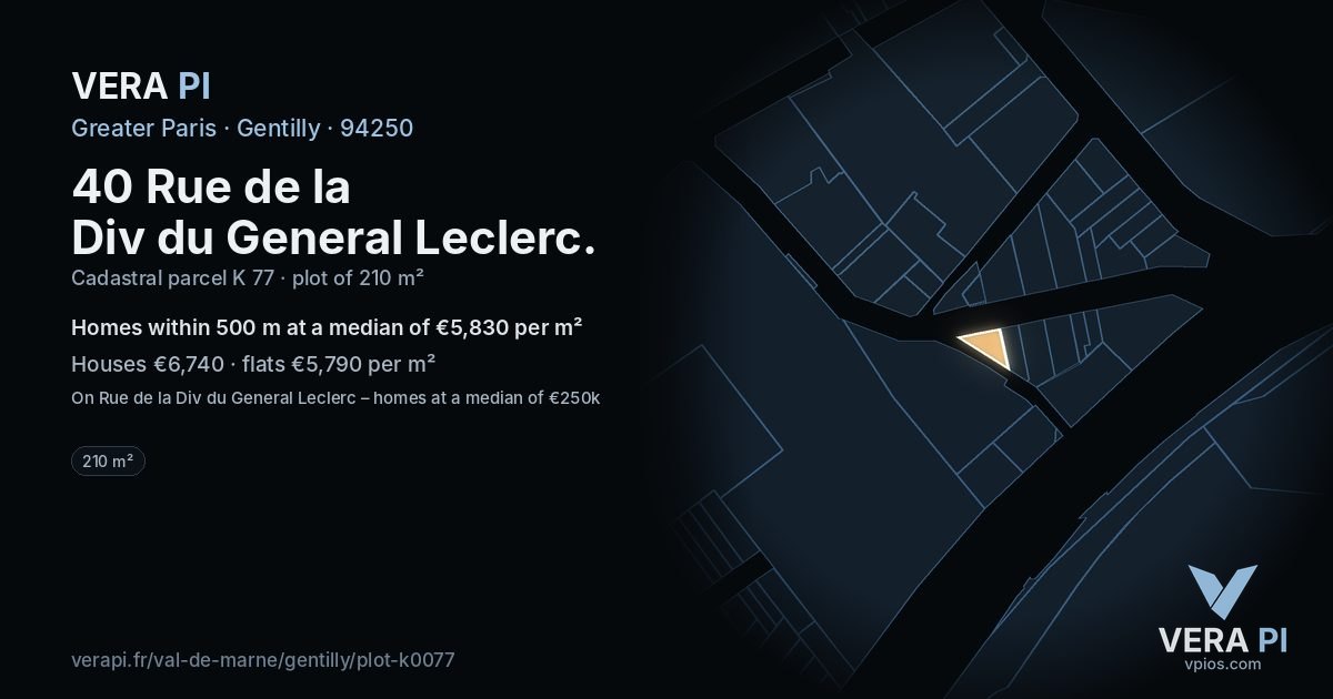 40 Rue de la Div du General Leclerc, Gentilly at night – the plot lit, the parcels around coloured by the prices near them