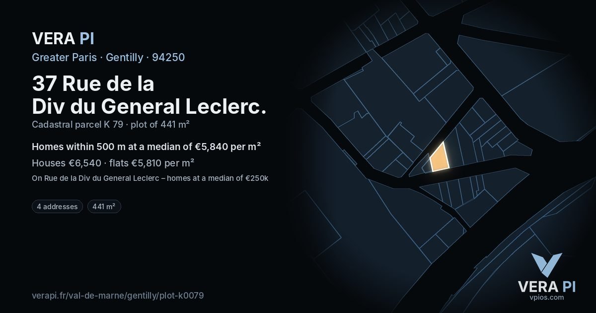 37 Rue de la Div du General Leclerc, Gentilly at night – the plot lit, the parcels around coloured by the prices near them