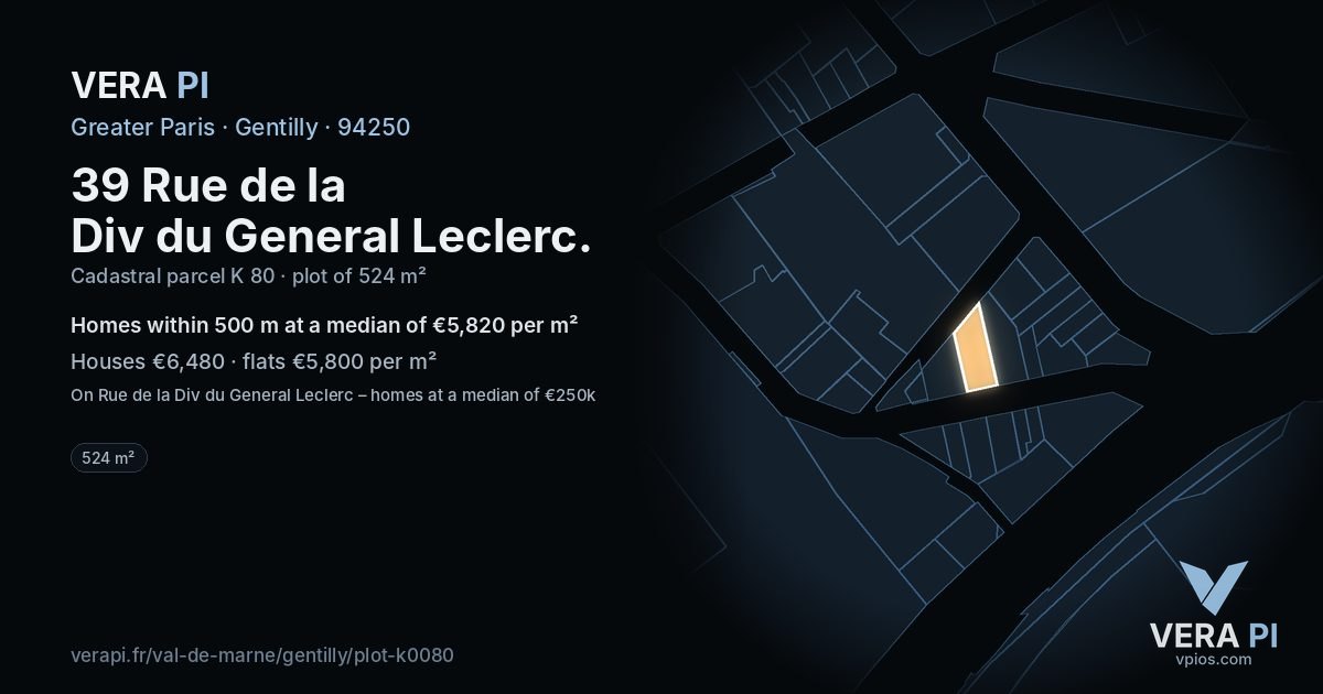 39 Rue de la Div du General Leclerc, Gentilly at night – the plot lit, the parcels around coloured by the prices near them
