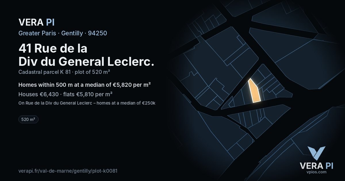 41 Rue de la Div du General Leclerc, Gentilly at night – the plot lit, the parcels around coloured by the prices near them