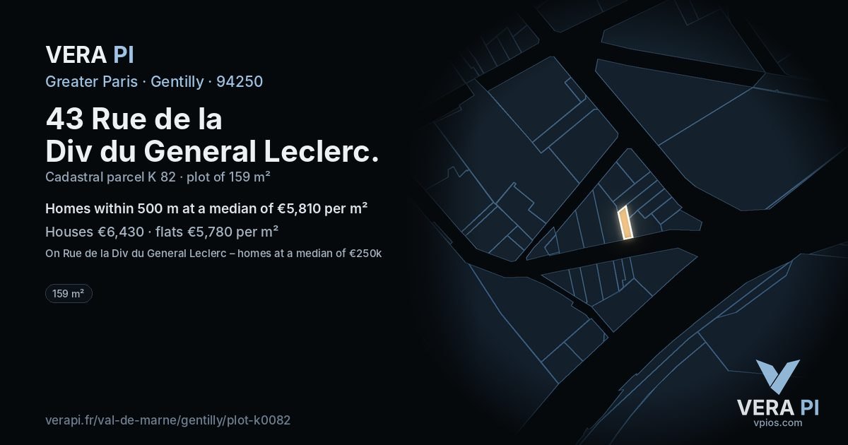 43 Rue de la Div du General Leclerc, Gentilly at night – the plot lit, the parcels around coloured by the prices near them