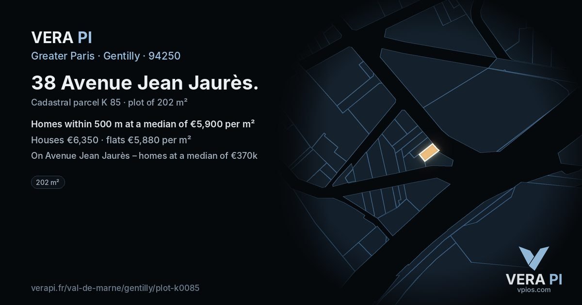 38 Avenue Jean Jaurès, Gentilly at night – the plot lit, the parcels around coloured by the prices near them