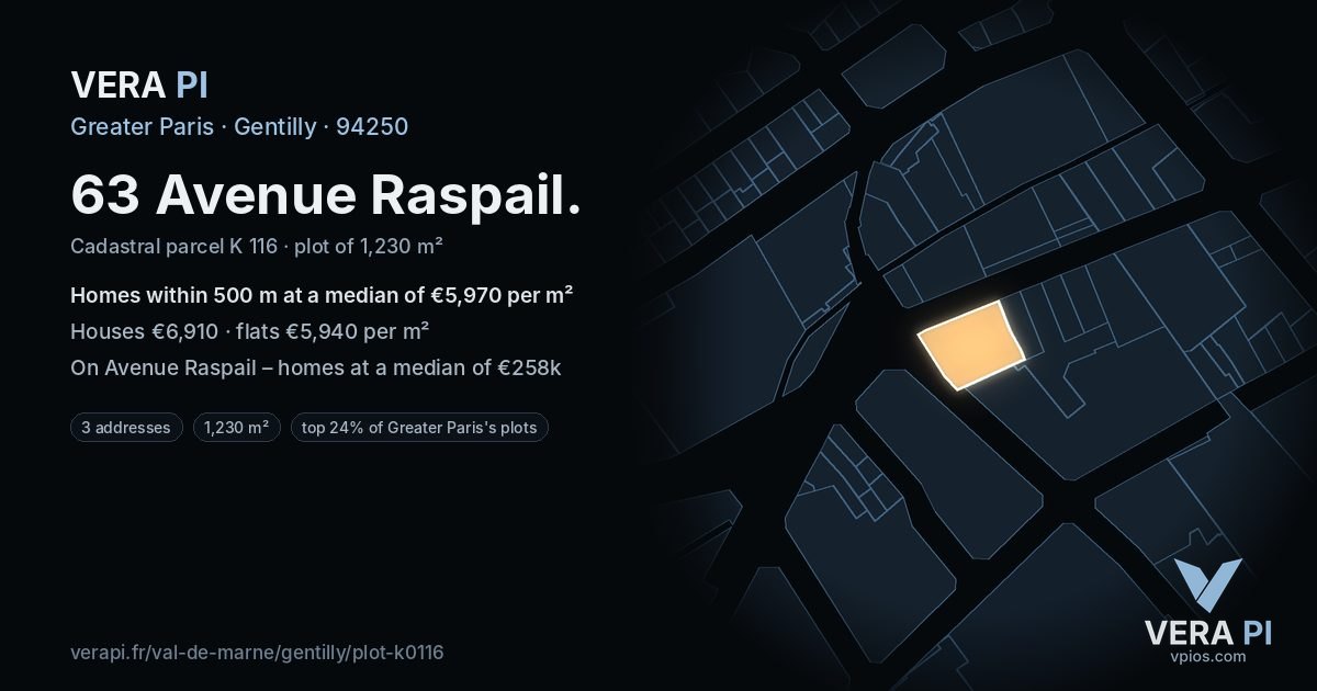 63 Avenue Raspail, Gentilly at night – the plot lit, the parcels around coloured by the prices near them