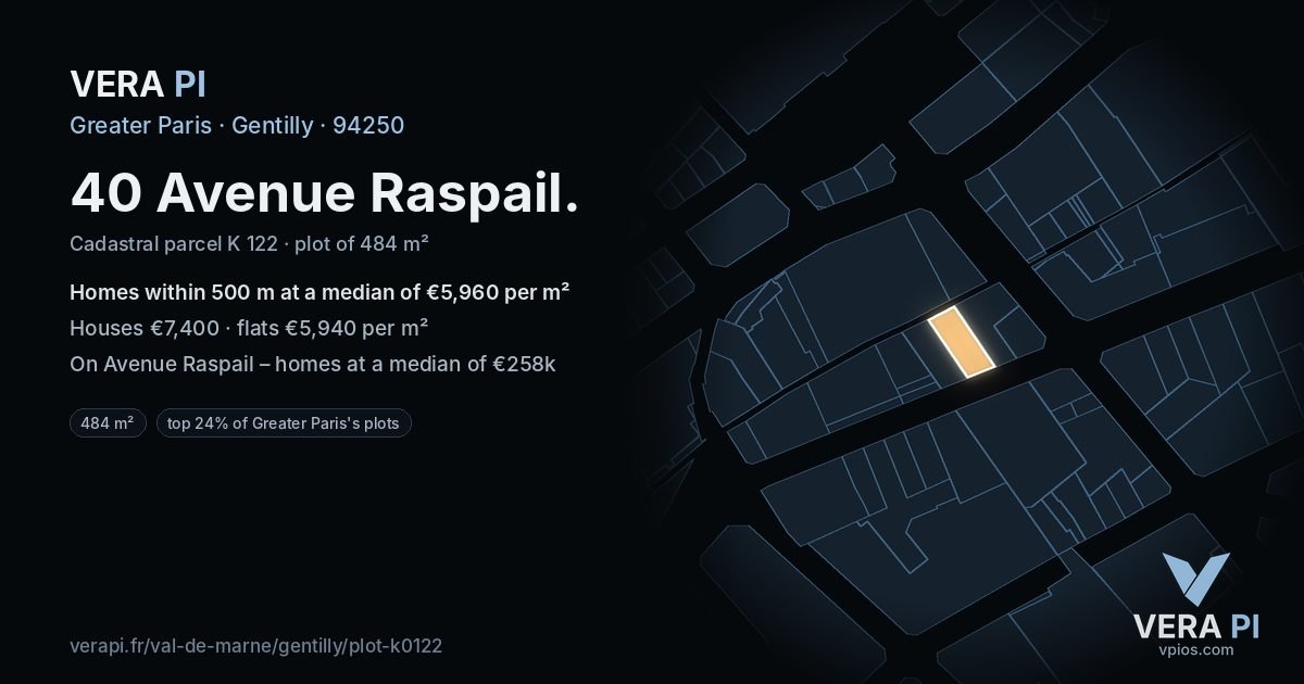 40 Avenue Raspail, Gentilly at night – the plot lit, the parcels around coloured by the prices near them