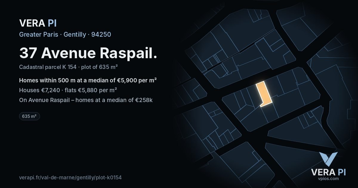 37 Avenue Raspail, Gentilly at night – the plot lit, the parcels around coloured by the prices near them