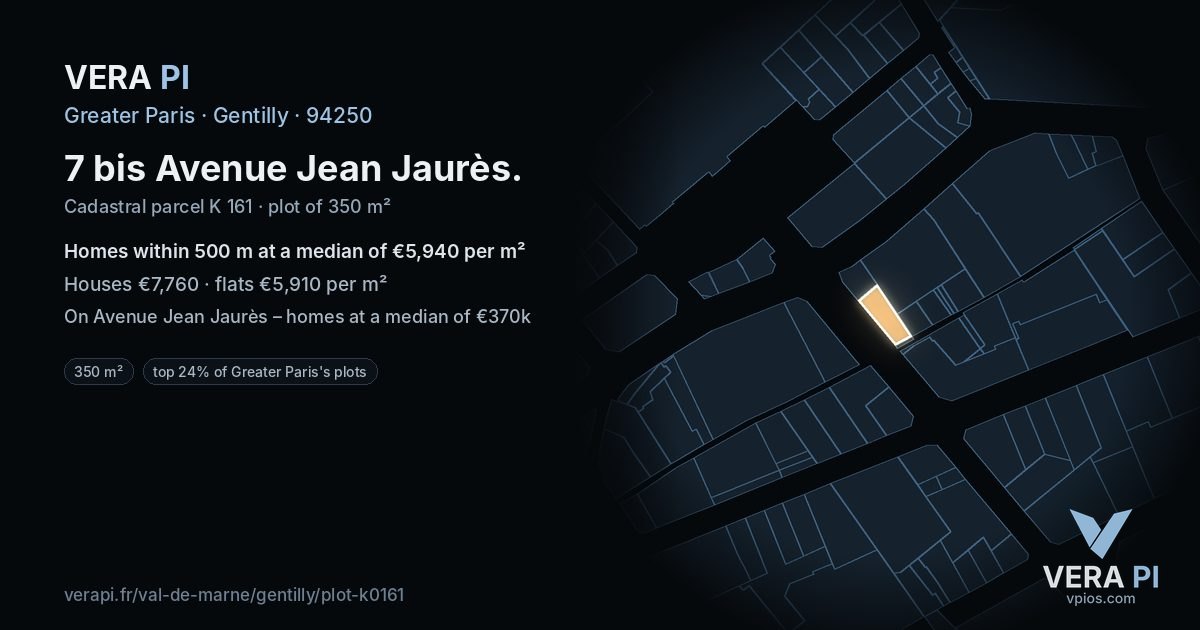 7 bis Avenue Jean Jaurès, Gentilly at night – the plot lit, the parcels around coloured by the prices near them
